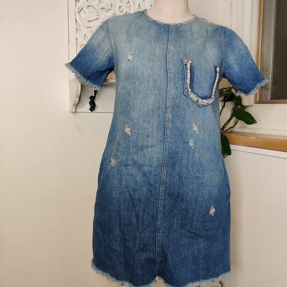 Current/Elliott The Frayed Edge Shift Dress in Bombay Destroy Size 0 - Picture 4 of 12
